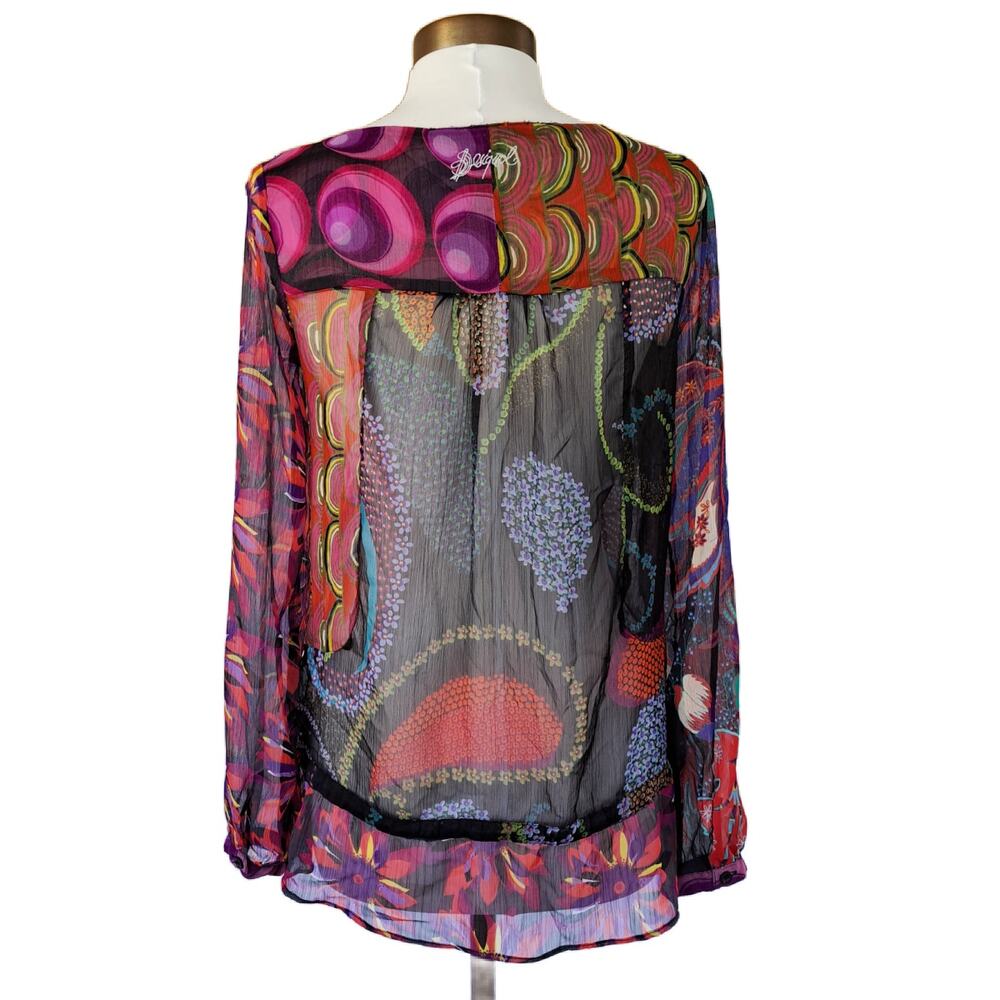 Desigual Sheer Multi Color Print Long Sleeve Tuni… - image 2